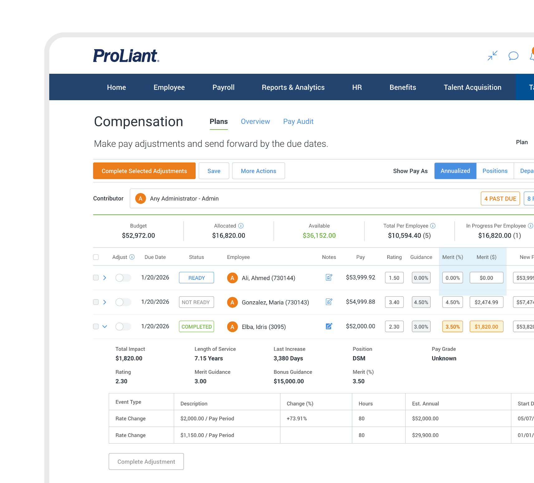 Compensation Management - Plan - Adjustments