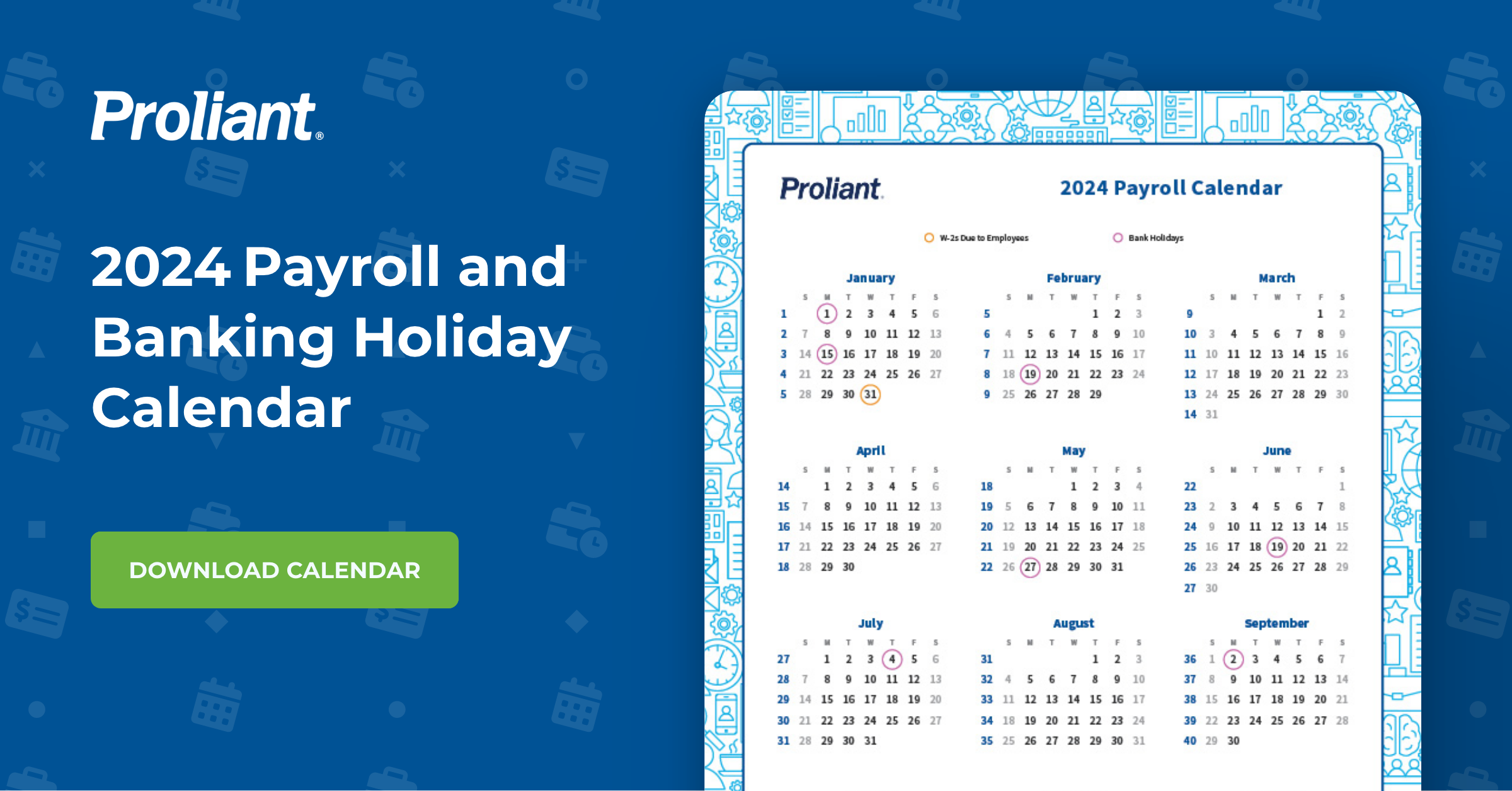 Proliant - Payroll & Banking Holiday Calendar - Graphic 2024
